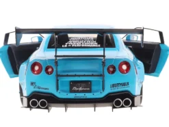 2023 Nissan GT-R (R35) Liberty Walk Body Kit 2.0 RHD (Right Hand Drive) Baby Blue with Carbon Hood 1/18 Diecast Model Car by Solido