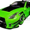 Nissan GT-R (R35) Liberty Walk Body Kit 2.0 RHD (Right Hand Drive) Green and Matt Black "Pink Slips" Series 1/18 Diecast Model Car by Jada