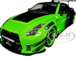 Nissan GT-R (R35) Liberty Walk Body Kit 2.0 RHD (Right Hand Drive) Green and Matt Black "Pink Slips" Series 1/18 Diecast Model Car by Jada