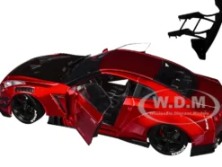 Nissan GT-R (R35) Liberty Walk Body Kit 2.0 RHD (Right Hand Drive) Red Metallic with Carbon Hood "Pink Slips" Series 1/18 Diecast Model Car by Jada