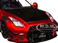 Nissan GT-R (R35) Liberty Walk Body Kit 2.0 RHD (Right Hand Drive) Red Metallic with Carbon Hood "Pink Slips" Series 1/18 Diecast Model Car by Jada