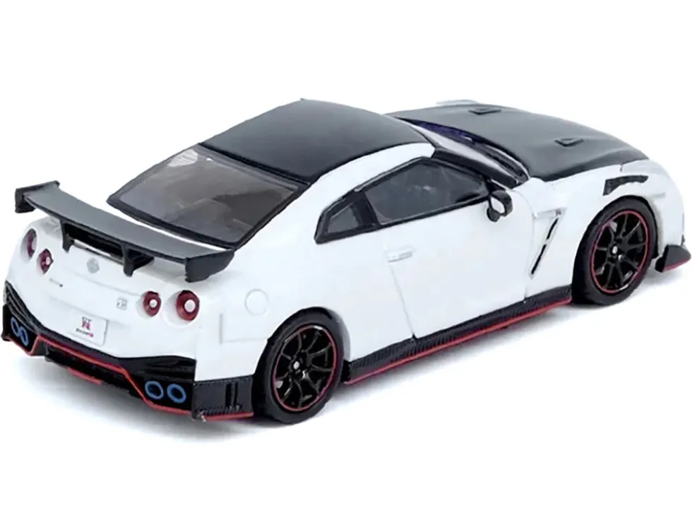 Nissan GT-R (R35) Nismo RHD (Right Hand Drive) White with Carbon Hood and Top 1/64 Diecast Model Car by Inno Models