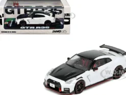Nissan GT-R (R35) Nismo RHD (Right Hand Drive) White with Carbon Hood and Top 1/64 Diecast Model Car by Inno Models