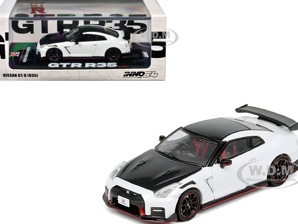 Nissan GT-R (R35) Nismo RHD (Right Hand Drive) White with Carbon Hood and Top 1/64 Diecast Model Car by Inno Models