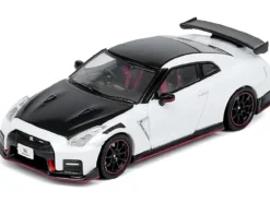Nissan GT-R (R35) Nismo RHD (Right Hand Drive) White with Carbon Hood and Top 1/64 Diecast Model Car by Inno Models