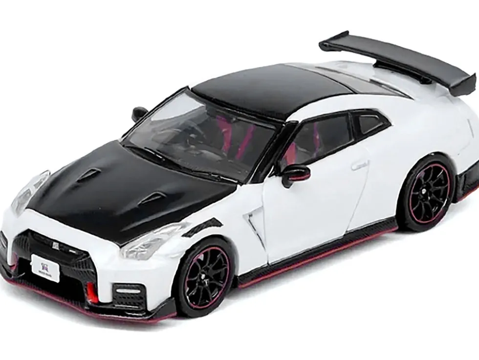 Nissan GT-R (R35) Nismo RHD (Right Hand Drive) White with Carbon Hood and Top 1/64 Diecast Model Car by Inno Models