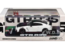 Nissan GT-R (R35) Nismo RHD (Right Hand Drive) White with Carbon Hood and Top 1/64 Diecast Model Car by Inno Models