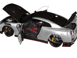 2022 Nissan GT-R (R35) Nismo Special Edition RHD (Right Hand Drive) Ultimate Metal Silver with Carbon Hood and Top 1/18 Model Car by Autoart