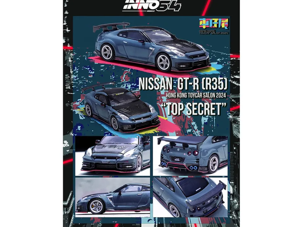 2024 Nissan GT-R (R35) Nismo "Top Secret" RHD (Right Hand Drive) Gray with Carbon Hood and Top "Hong Kong Toy Car Salon 2024 Special Edition" 1/64 Diecast Model Car by Inno Models