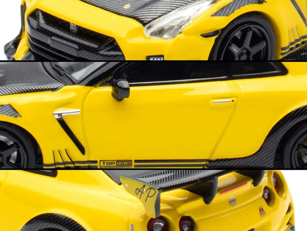 Nissan GT-R (R35) RHD (Right Hand Drive) Yellow with Carbon Hood and Black Top "The Model Car Show Singapore 2025 Event Edition" 1/64 Diecast Model Car by Inno Models