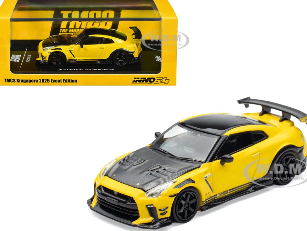 Nissan GT-R (R35) RHD (Right Hand Drive) Yellow with Carbon Hood and Black Top "The Model Car Show Singapore 2025 Event Edition" 1/64 Diecast Model Car by Inno Models