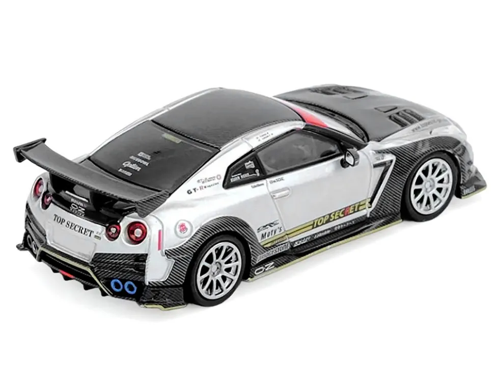 Nissan GT-R (R35) Top Secret RHD (Right Hand Drive) Silver Metallic with Carbon Hood and Top "Tokyo Auto Salon Hong Kong 2025 Event Edition" 1/64 Diecast Model Car by Inno Models