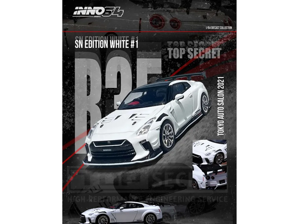 Nissan GT-R (R35) "Top Secret" RHD (Right Hand Drive) White with Black Top "Tokyo Auto Salon 2021" 1/64 Diecast Model Car by Inno Models