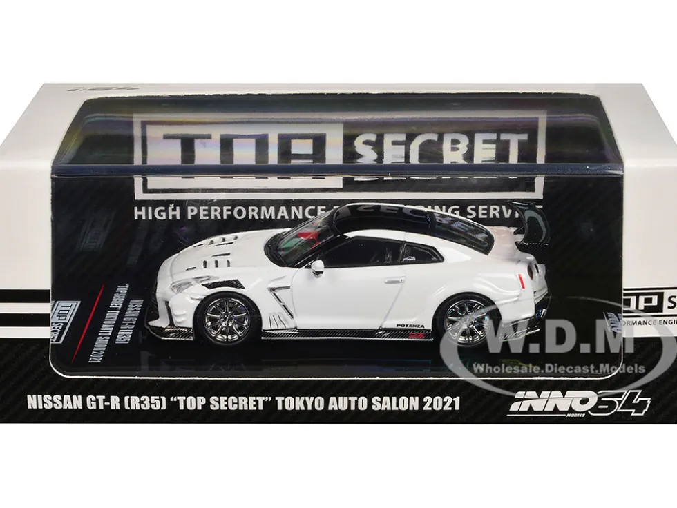 Nissan GT-R (R35) "Top Secret" RHD (Right Hand Drive) White with Black Top "Tokyo Auto Salon 2021" 1/64 Diecast Model Car by Inno Models