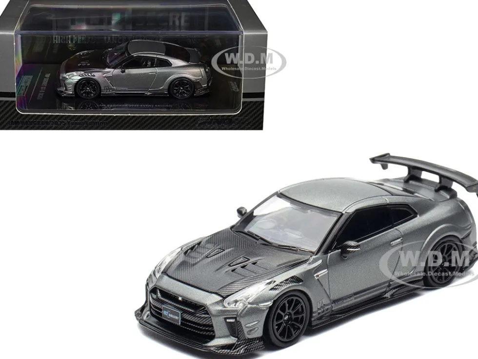 Nissan GT-R (R35) "Top Secret" RHD (Right Hand Drive) Gray Metallic with Carbon Hood "IAM Bangkok 2025 Event Edition" 1/64 Diecast Model Car by Inno Models