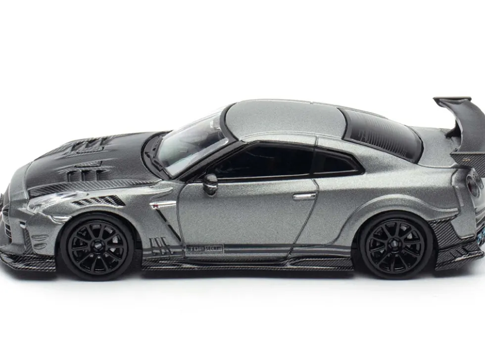 Nissan GT-R (R35) "Top Secret" RHD (Right Hand Drive) Gray Metallic with Carbon Hood "IAM Bangkok 2025 Event Edition" 1/64 Diecast Model Car by Inno Models