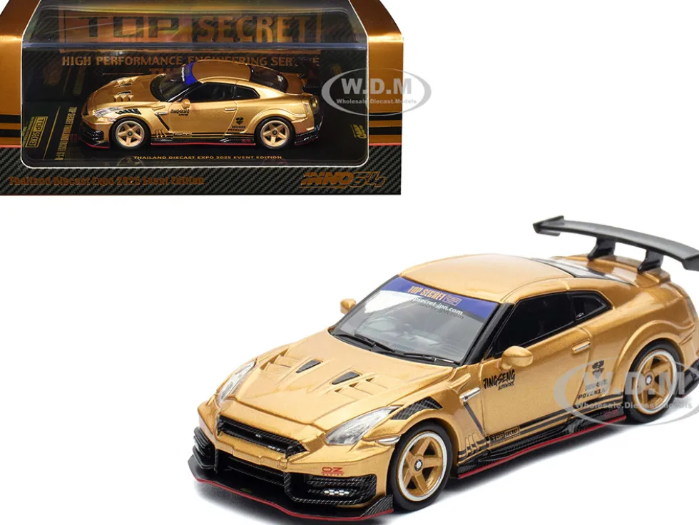 Nissan GT-R (R35) Top Secret Thailand RHD (Right Hand Drive) Gold Metallic "Thailand Diecast Expo 2025 Event Edition" 1/64 Diecast Model Car by Inno Models