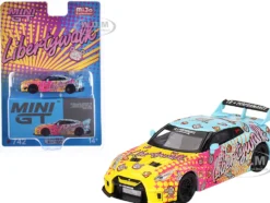 Nissan 35GT-RR Ver.1 "LB-Silhouette Works GT" Light Blue and Yellow with Graphics "LBWK KUMA" Limited Edition 1/64 Diecast Model Car by Mini GT