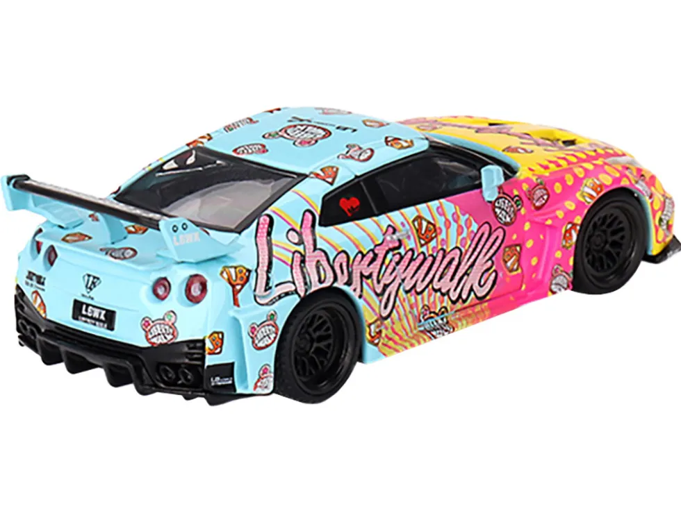 Nissan 35GT-RR Ver.1 "LB-Silhouette Works GT" Light Blue and Yellow with Graphics "LBWK KUMA" Limited Edition 1/64 Diecast Model Car by Mini GT