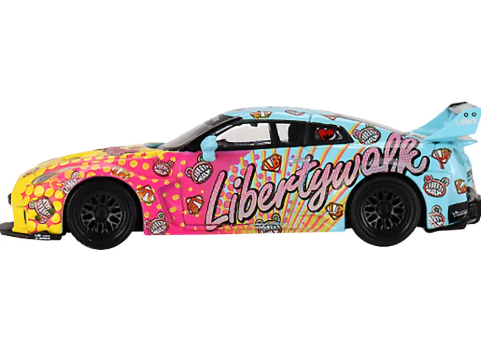 Nissan 35GT-RR Ver.1 "LB-Silhouette Works GT" Light Blue and Yellow with Graphics "LBWK KUMA" Limited Edition 1/64 Diecast Model Car by Mini GT