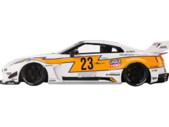 Nissan LB Silhouette WORKS GT 35GT RR Ver 1 RHD Right Hand Drive #23 White with Yellow Stripes LB Racing 1/18 Model Car Top Speed TS0465