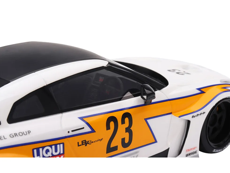 Nissan LB Silhouette WORKS GT 35GT RR Ver 1 RHD Right Hand Drive #23 White with Yellow Stripes LB Racing 1/18 Model Car Top Speed TS0465