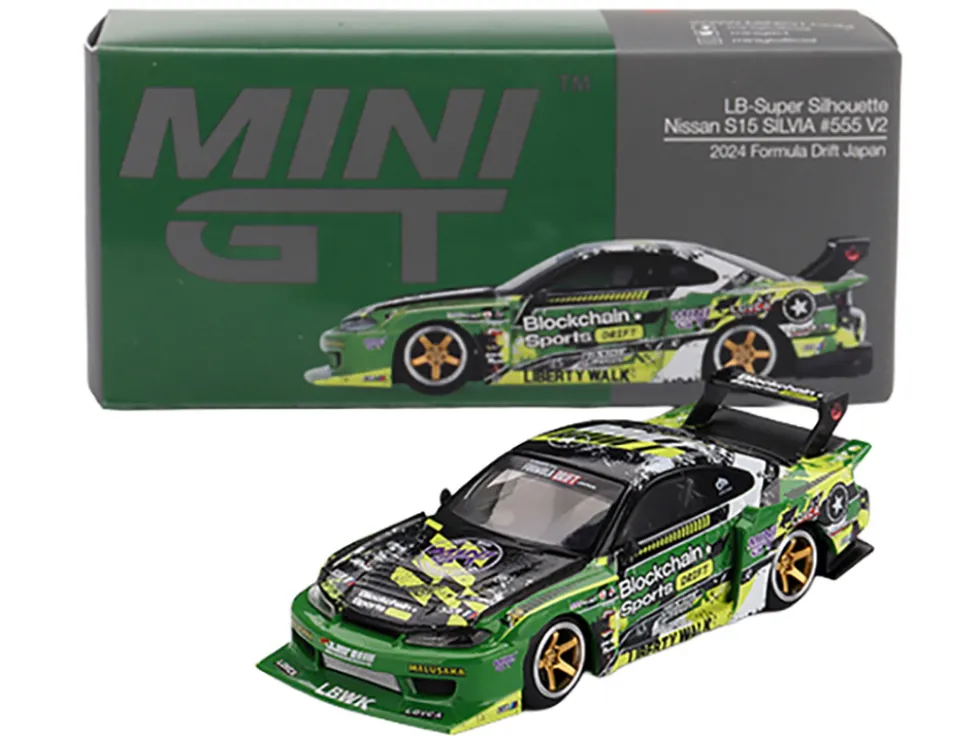Nissan "LB-Super Silhouette" S15 SILVIA RHD (Right Hand Drive) #555 "V2" Yukio Fausto "Formula Drift Japan" (2024) Limited Edition 1/64 Diecast Model Car by Mini GT