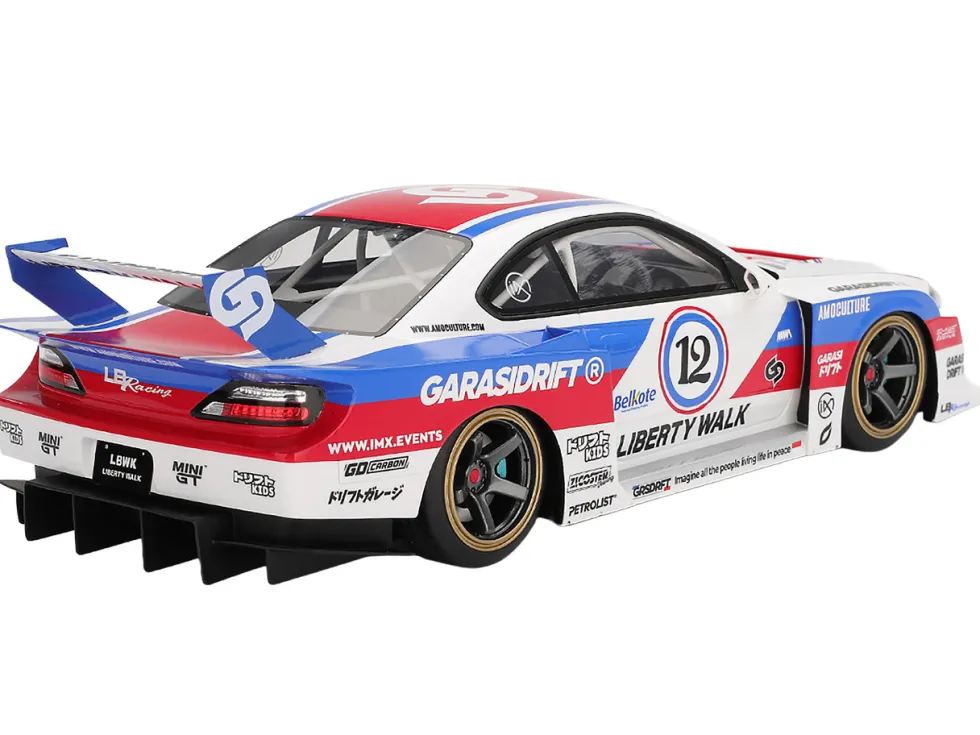 Nissan "LB-Super Silhouette" S15 SILVIA RHD (Right Hand Drive) #12 "GARASIDRIFT" White with Red and Blue Graphics 1/18 Model Car by Top Speed