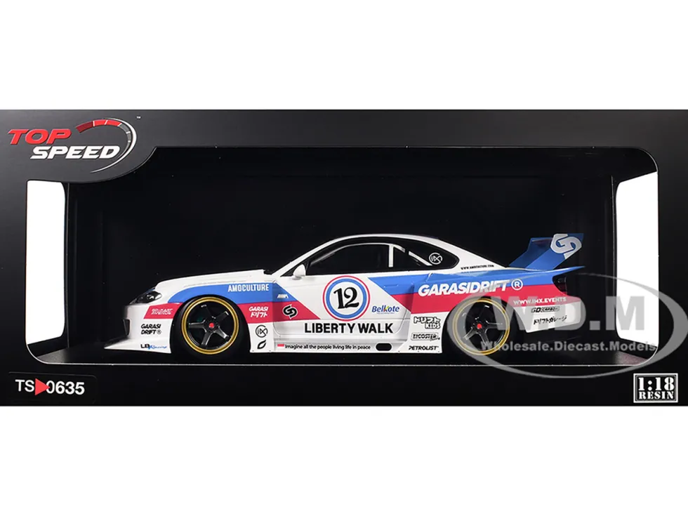 Nissan "LB-Super Silhouette" S15 SILVIA RHD (Right Hand Drive) #12 "GARASIDRIFT" White with Red and Blue Graphics 1/18 Model Car by Top Speed