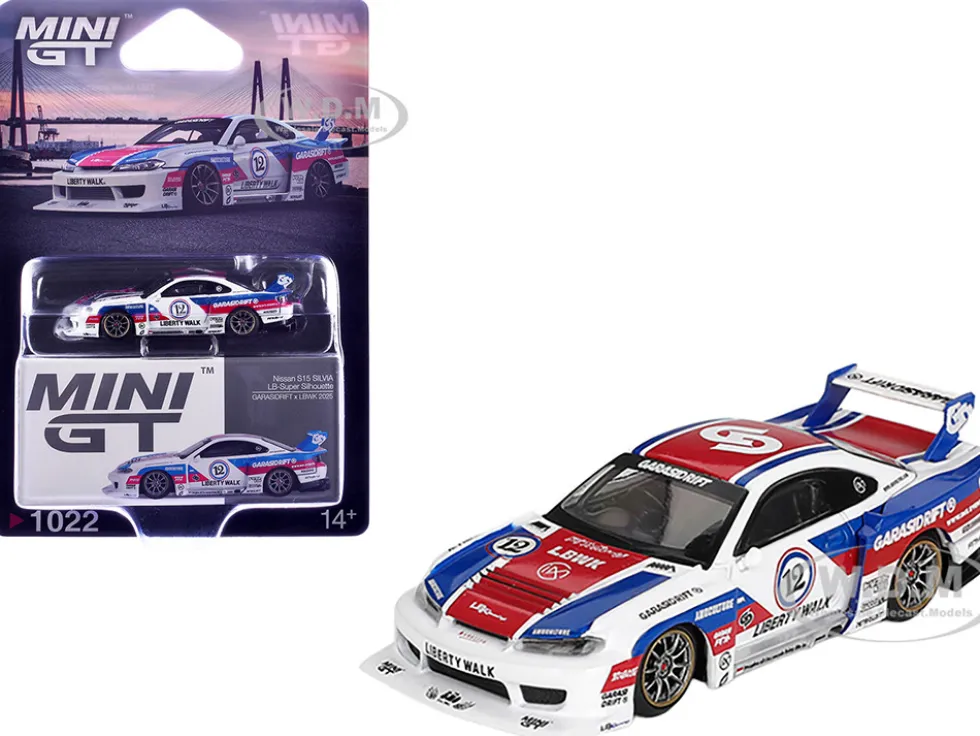 Nissan "LB-Super Silhouette" S15 SILVIA RHD (Right Hand Drive) "GARASIDRIFT x LBWK 2025" White with Blue and Red Stripes Limited Edition 1/64 Diecast Model Car by Mini GT
