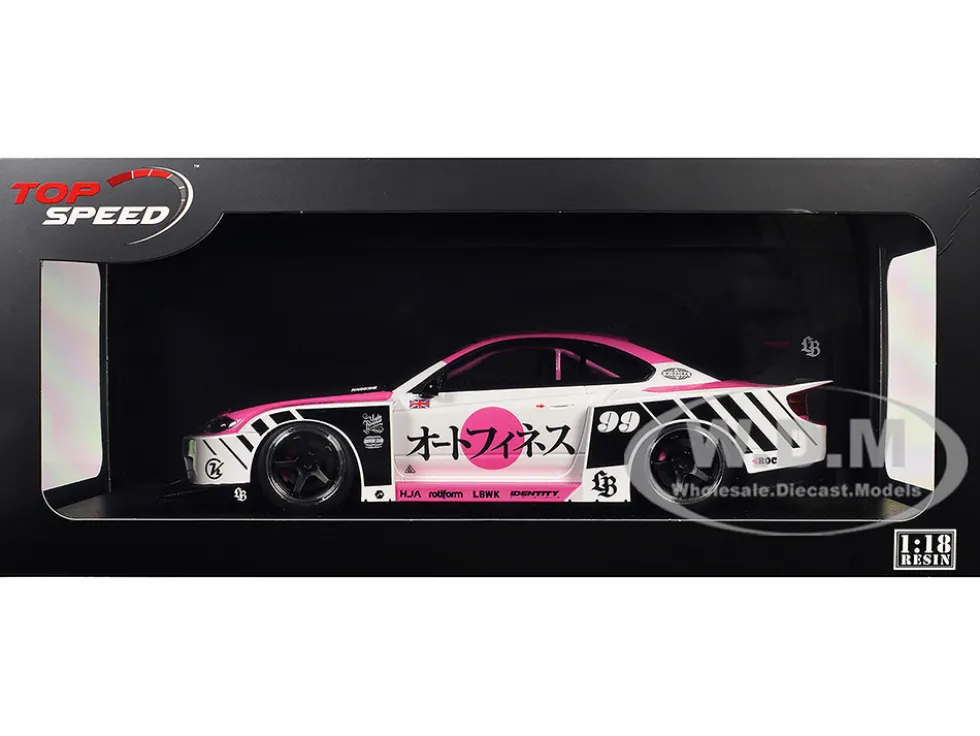 Nissan "LB-Super Silhouette" S15 SILVIA RHD (Right Hand Drive) #99 "Auto Finesse - SEMA 2023" White and Pink 1/18 Model Car by Top Speed