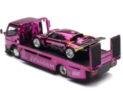Nissan Pandem Fuso-300 Flatbed Truck RHD (Right Hand Drive) Purple Chrome and Lotus Pandem Elise Purple Chrome with Graphics 2 Car Box Set "Hobby Expo China 2026" 1/64 Diecast Model Car by Pop Race