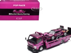 Nissan Pandem Fuso-300 Flatbed Truck RHD (Right Hand Drive) Purple Chrome and Lotus Pandem Elise Purple Chrome with Graphics 2 Car Box Set