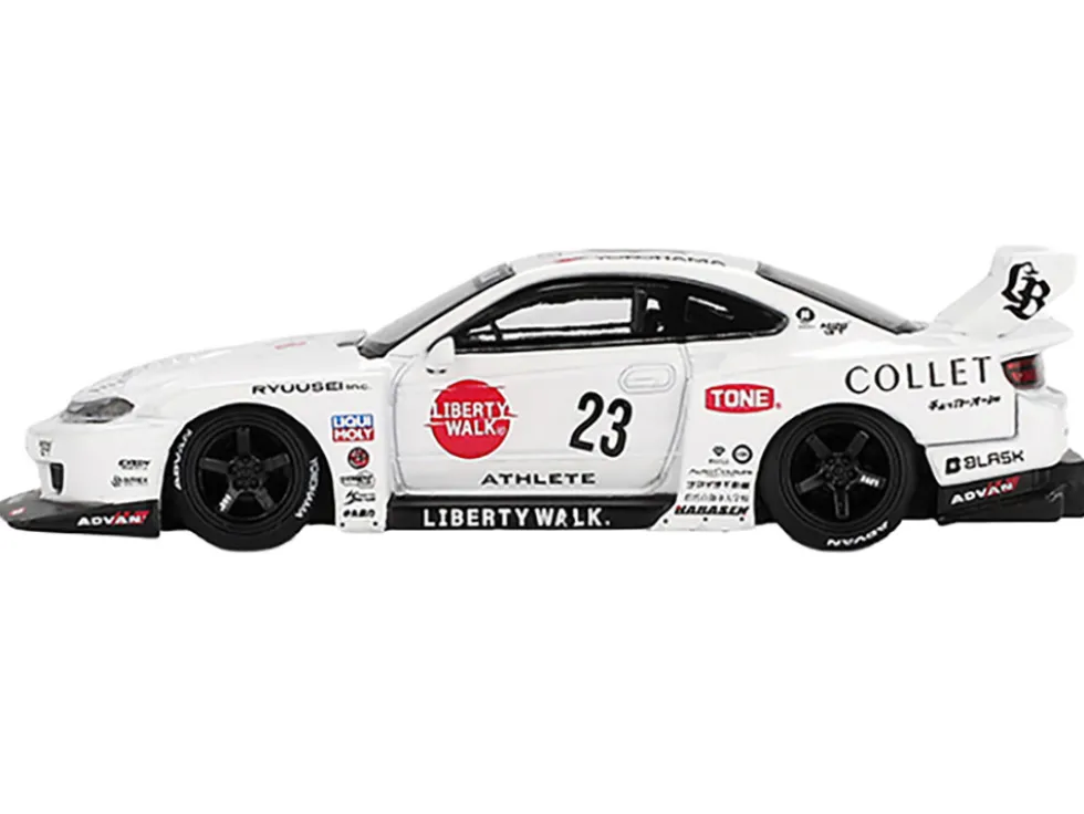 Nissan Silvia (S15) LB-Super Silhouette RHD (Right Hand Drive) #23 "Athlete" White with Graphics Limited Edition 1/64 Diecast Model Car by Mini GT
