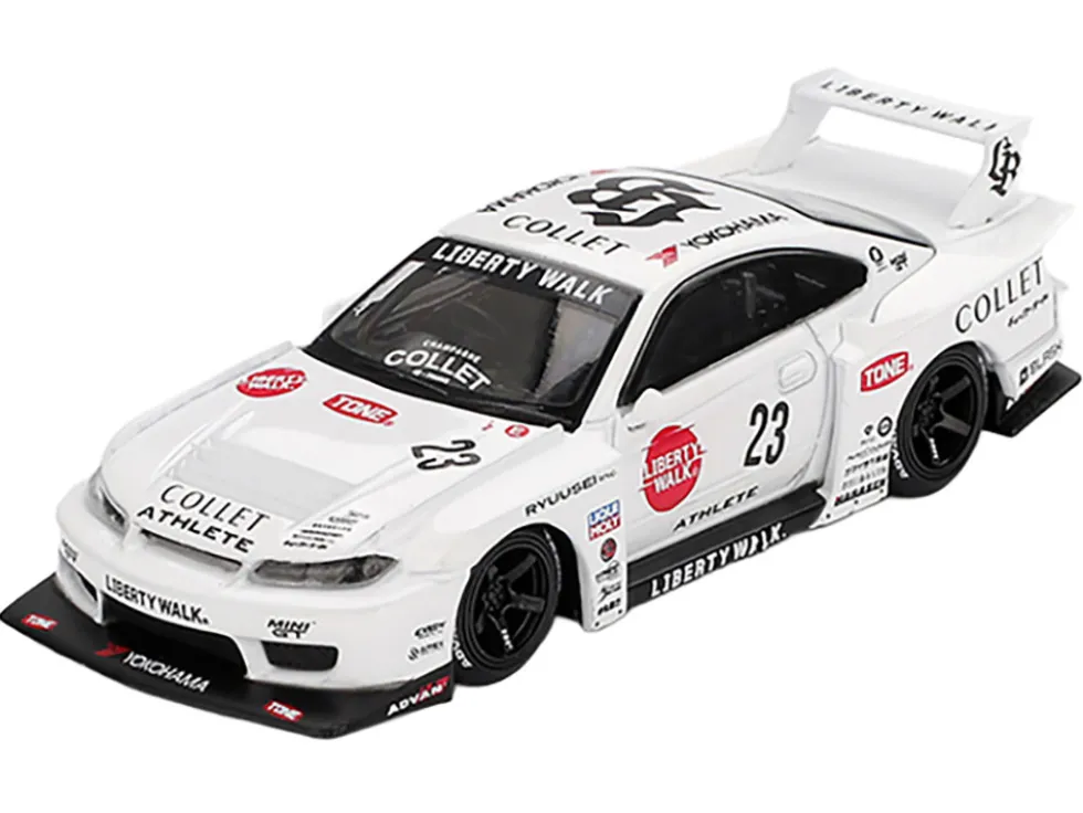 Nissan Silvia (S15) LB-Super Silhouette RHD (Right Hand Drive) #23 "Athlete" White with Graphics Limited Edition 1/64 Diecast Model Car by Mini GT