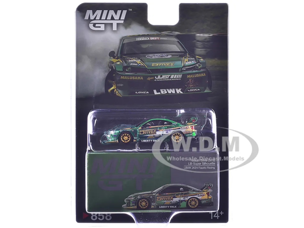 Nissan Silvia (S15) LB-Super Silhouette RHD (Right Hand Drive) "Fausto Racing 2024" Green Metallic Limited Edition 1/64 Diecast Model Car by Mini GT