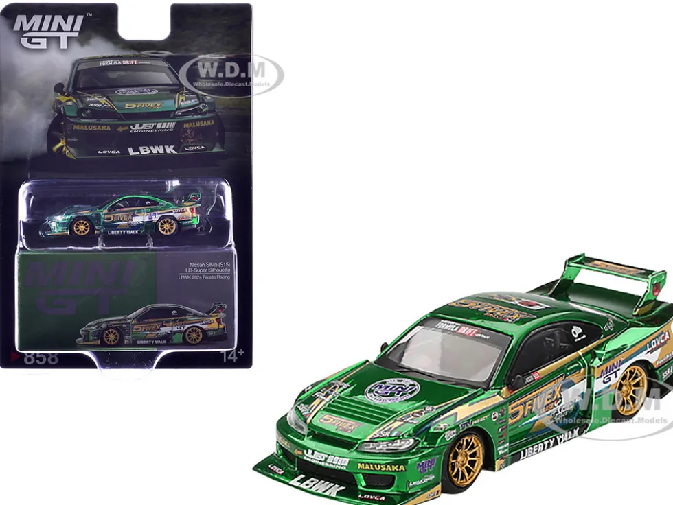 Nissan Silvia (S15) LB-Super Silhouette RHD (Right Hand Drive) "Fausto Racing 2024" Green Metallic Limited Edition 1/64 Diecast Model Car by Mini GT