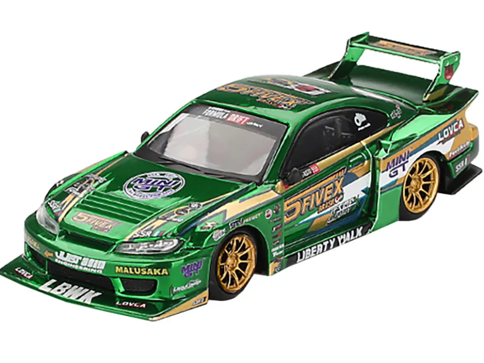 Nissan Silvia (S15) LB-Super Silhouette RHD (Right Hand Drive) "Fausto Racing 2024" Green Metallic Limited Edition 1/64 Diecast Model Car by Mini GT