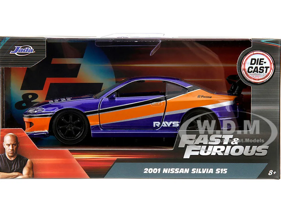 2001 Nissan Silvia S15 RHD (Right Hand Drive) Blue Metallic with Graphics "The Fast and the Furious: Tokyo Drift" (2006) Movie "Fast & Furious" Series 1/32 Diecast Model Car by Jada