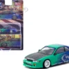 Nissan Silvia (S13) Vertex RHD (Right Hand Drive) "Falken Tires" Green and Blue wuth Carbon Hood "Global64" Series 1/64 Diecast Model by Tarmac Works