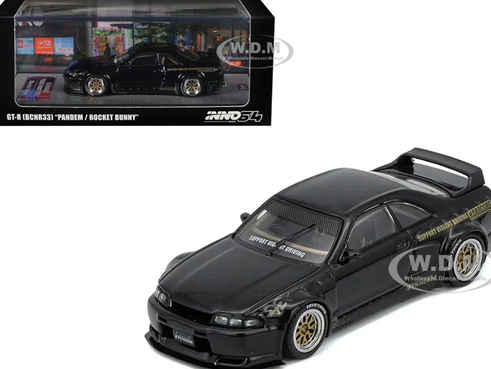 Nissan Skyline GT-R (BCNR33) RHD (Right Hand Drive) "Pandem - Rocket Bunny" Black 1/64 Diecast Model Car by Inno Models