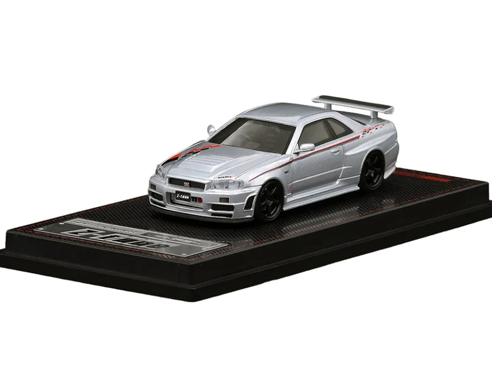 Nissan Skyline GT-R (BNR34) Z-Tune Nismo RHD (Right Hand Drive) Silver Metallic with Graphics 1/64 Diecast Model Car by Ignition Model