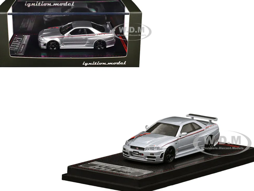 Nissan Skyline GT-R (BNR34) Z-Tune Nismo RHD (Right Hand Drive) Silver Metallic with Graphics 1/64 Diecast Model Car by Ignition Model