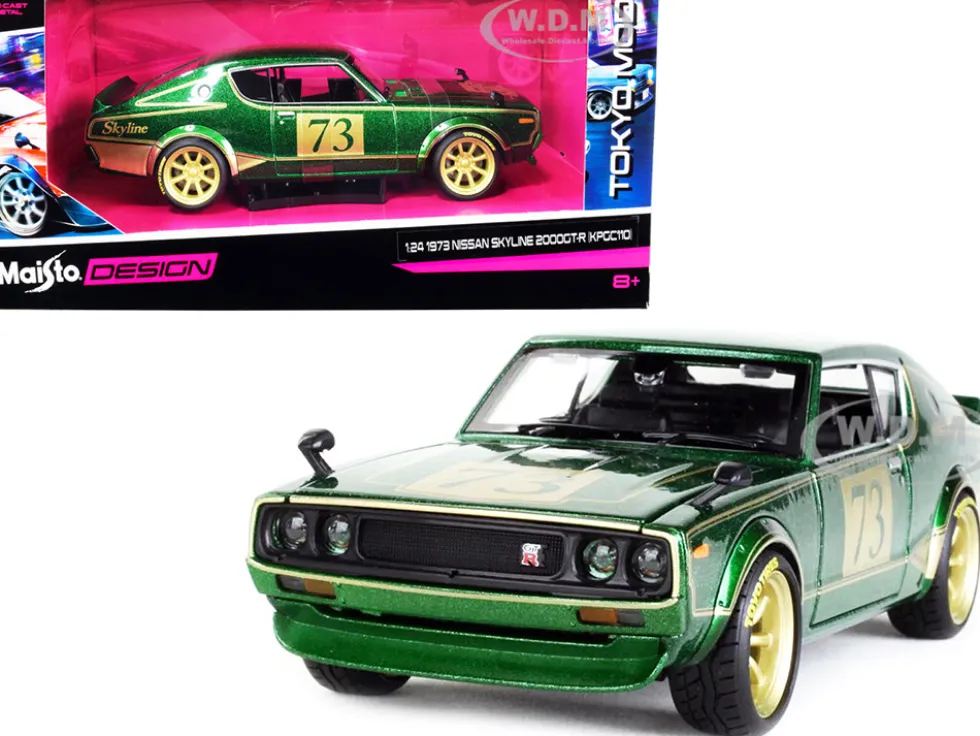 1973 Nissan Skyline 2000GT-R KPGC110 #73 Green Metallic Gold Stripes Tokyo Mod Series 1/24 Diecast Model Car Maisto 32539