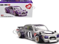 Nissan Skyline 2000GT-R (KPGC10) "Kaido Works V1" RHD (Right Hand Drive) #0 Silver Metallic with Purple Stripes (Designed by Jun Imai) "Kaido House" Special 1/64 Diecast Model Car by Mini GT