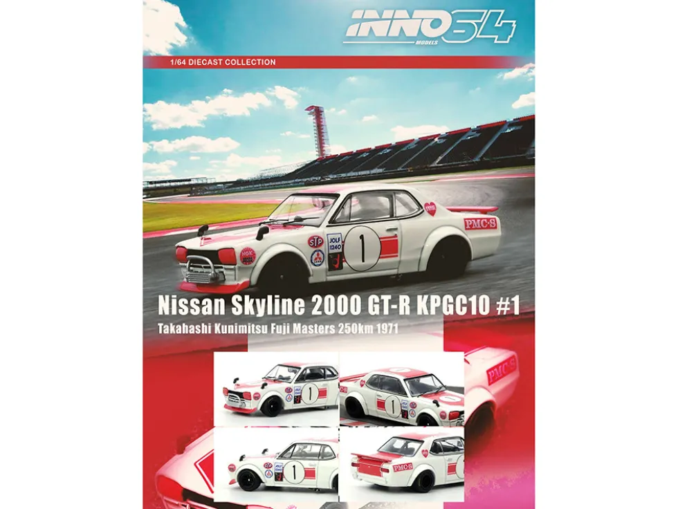 Nissan Skyline 2000 GT-R (KPGC10) #1 RHD (Right Hand Drive) Takahashi Kinimitsu "Fuji Masters 250km" (1971) 1/64 Diecast Model Car by Inno Models