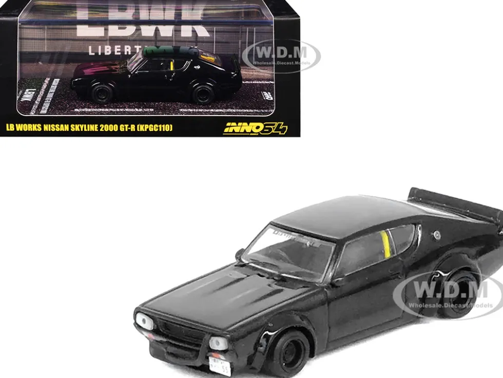 Nissan Skyline 2000 GT-R (KPGC110) RHD (Right Hand Drive) "LB-Works" Black 1/64 Diecast Model Car by Inno Models