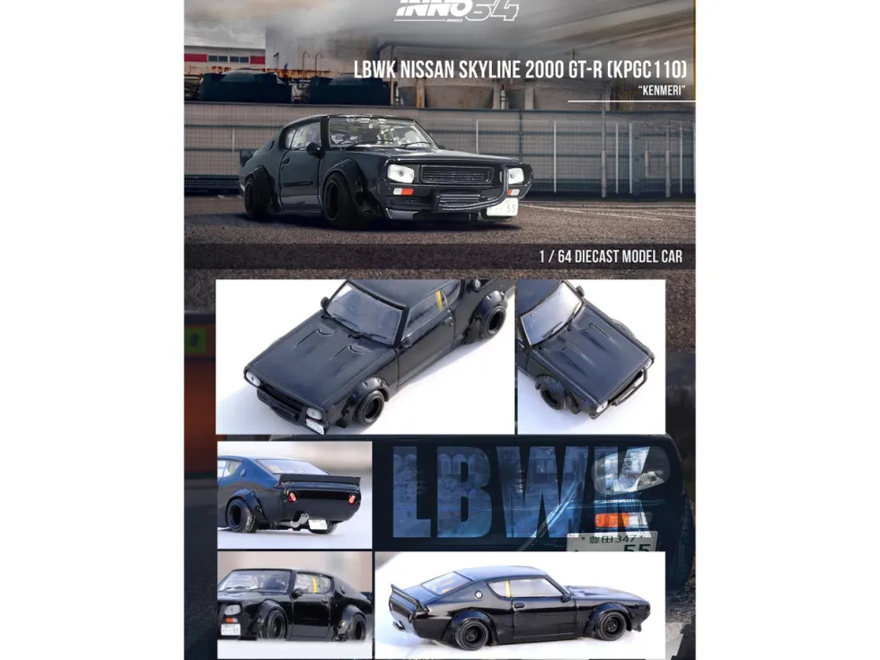 Nissan Skyline 2000 GT-R (KPGC110) RHD (Right Hand Drive) "LB-Works" Black 1/64 Diecast Model Car by Inno Models