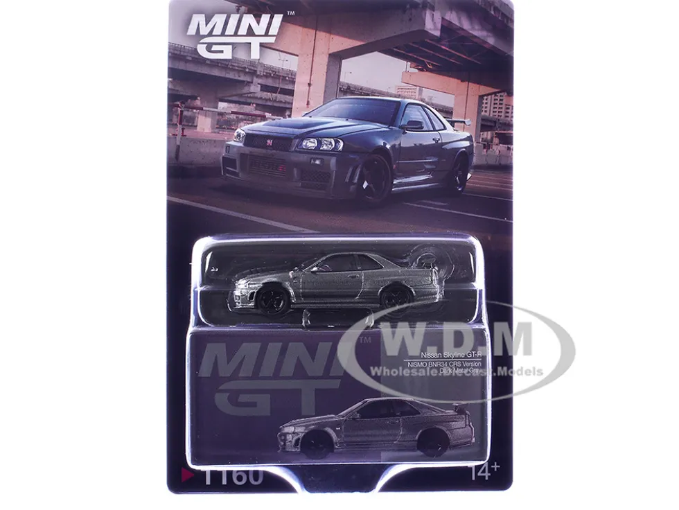 Nissan Skyline GT-R (NISMO BNR34 CRS Version) RHD (Right Hand Drive) Dark Metal Gray Metallic Limited Edition 1/64 Diecast Model Car by Mini GT