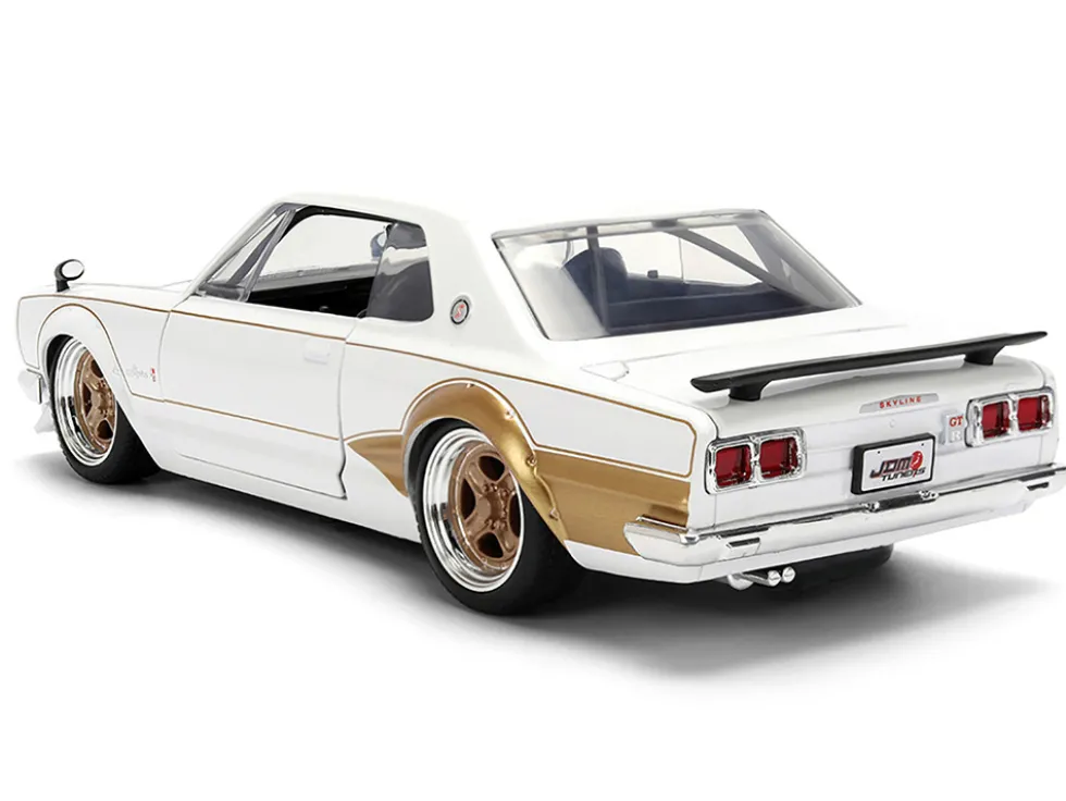 1971 Nissan Skyline 2000GT-R RHD (Right Hand Drive) White with Gold Graphics "JDM Tuners" Series 1/24 Diecast Model Car by Jada
